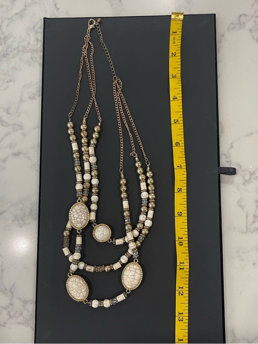 Multi-Strand White and Gold Pendant Necklace - Women Jewelry - Picture 3 of 4